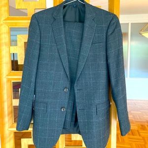 J Crew Factory Wool Thompson Suits Slim Fit, Checked Grey Windowpane, 34S, 28*32